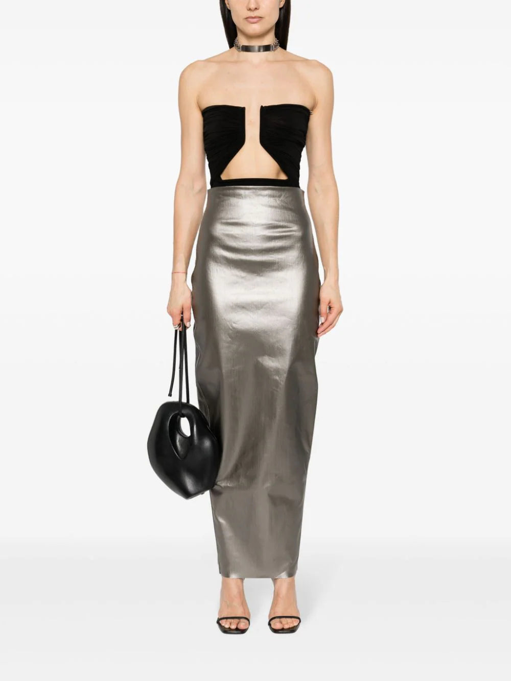 RICK OWENS Dirt Pillar In Gun Metal Coated Stretch Denim