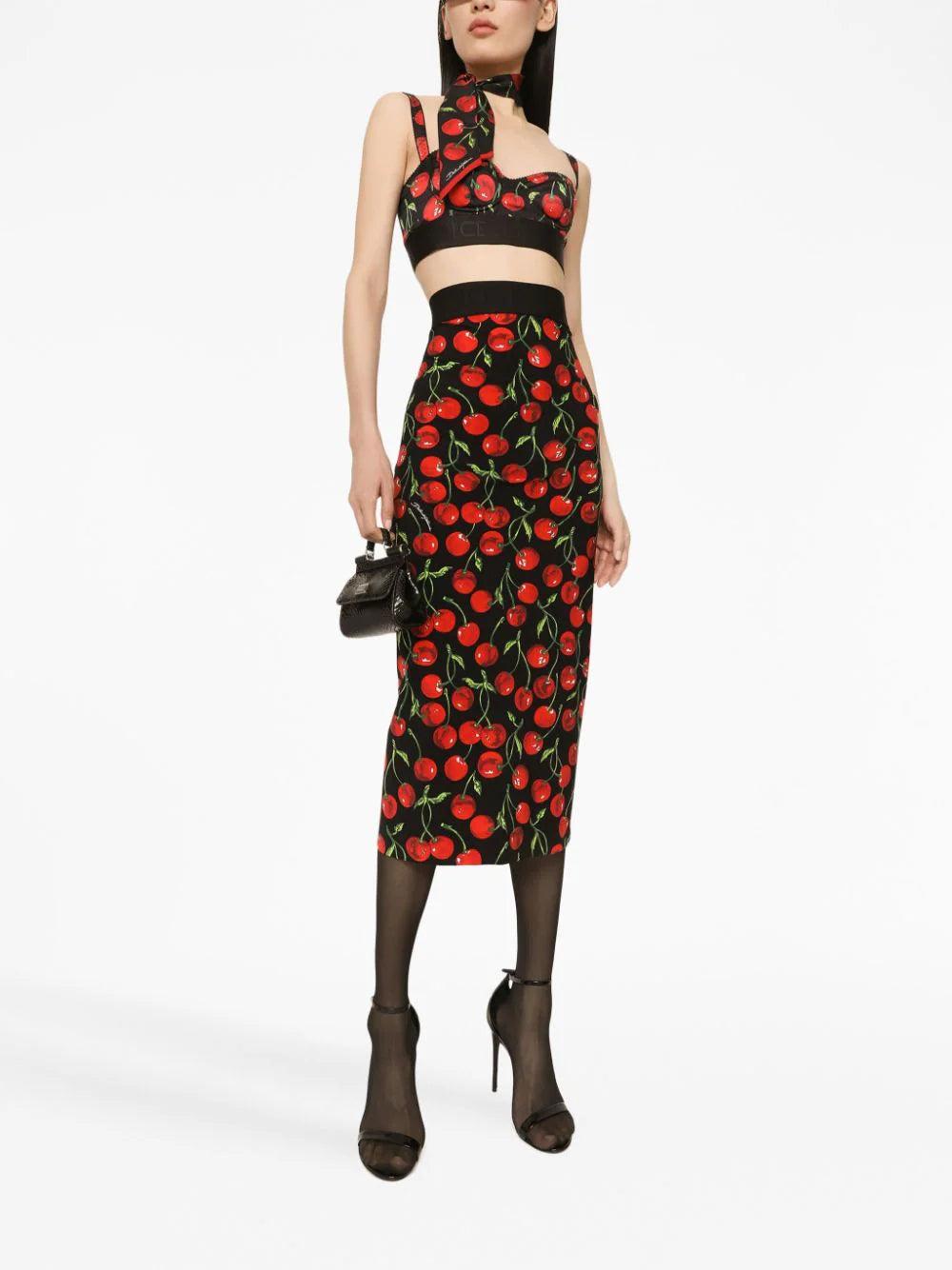 Dolce & Gabbana Cherry-print Midi Pencil Skirt