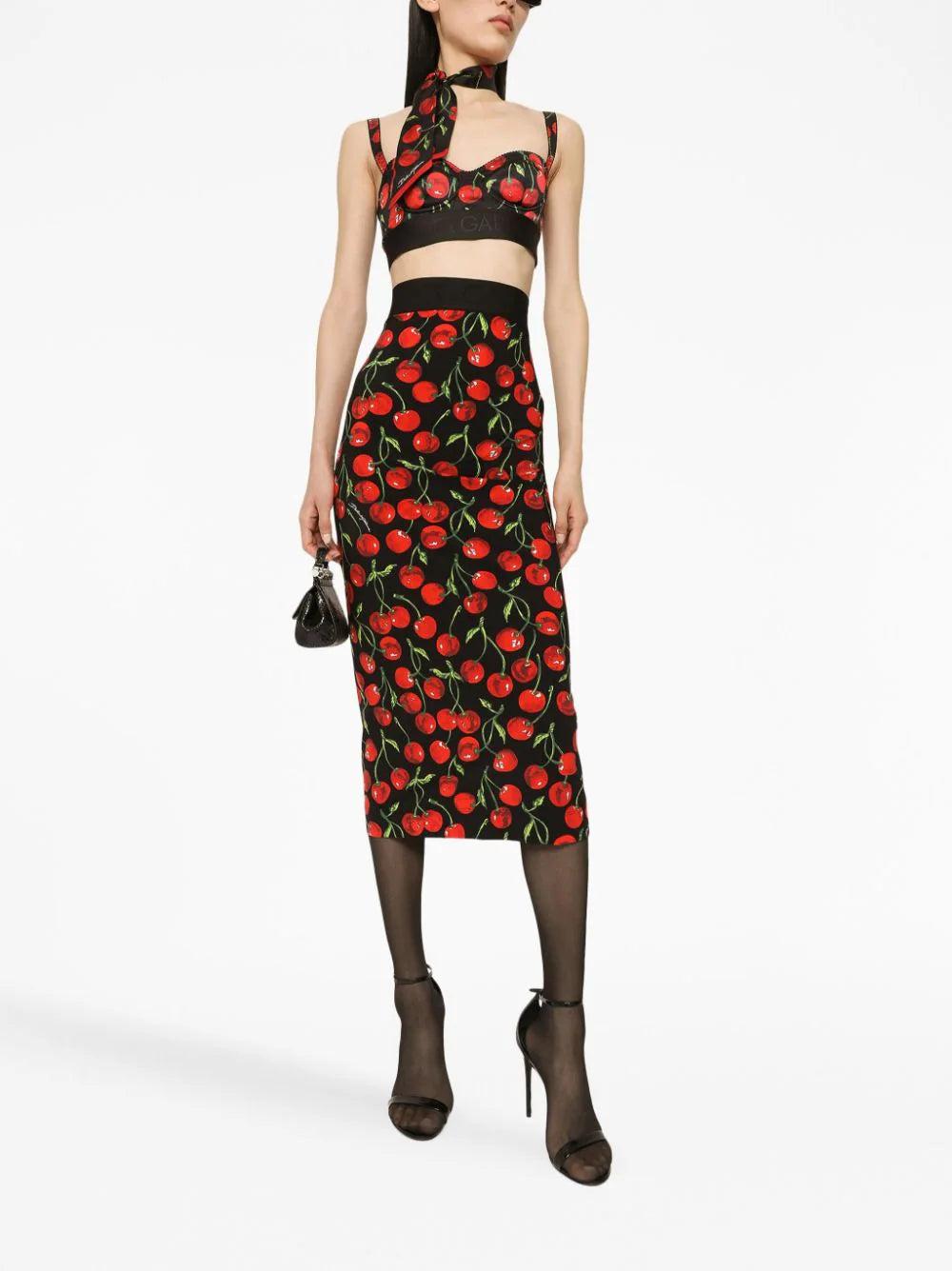 Dolce & Gabbana Cherry-print Midi Pencil Skirt