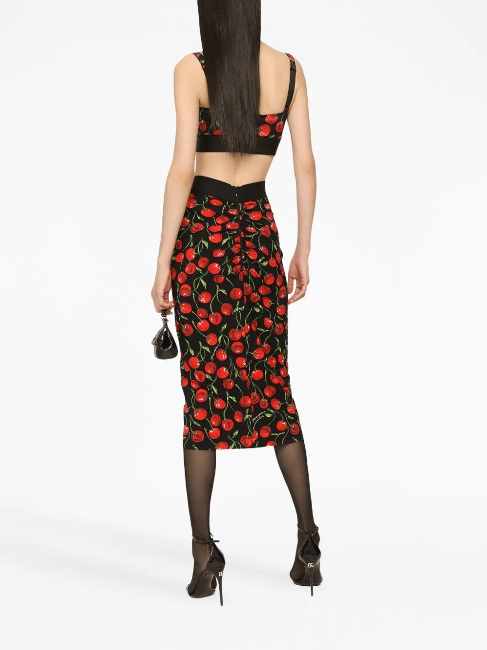 Dolce & Gabbana Cherry-print Midi Pencil Skirt