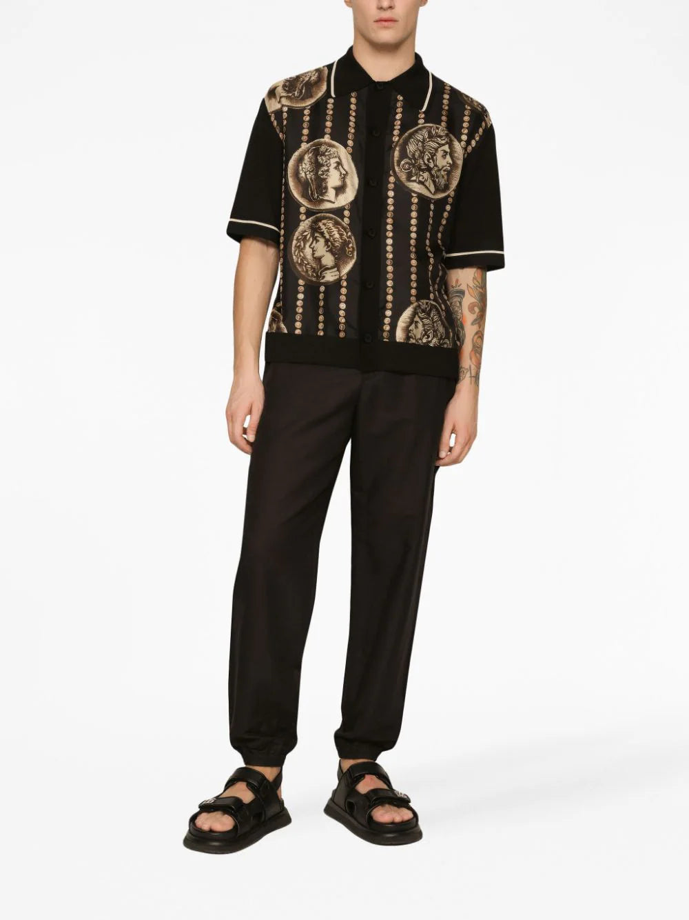 Dolce & Gabbana Coin Print Polo Shirt With Panel