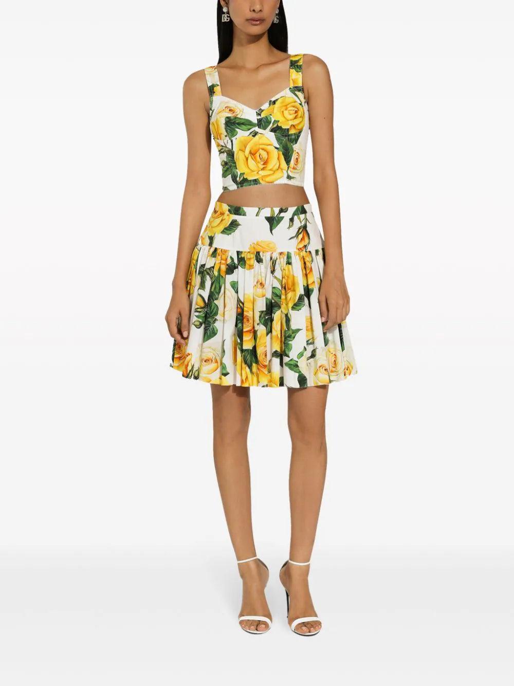 Dolce & Gabbana Corset Top With Yellow Rose Print