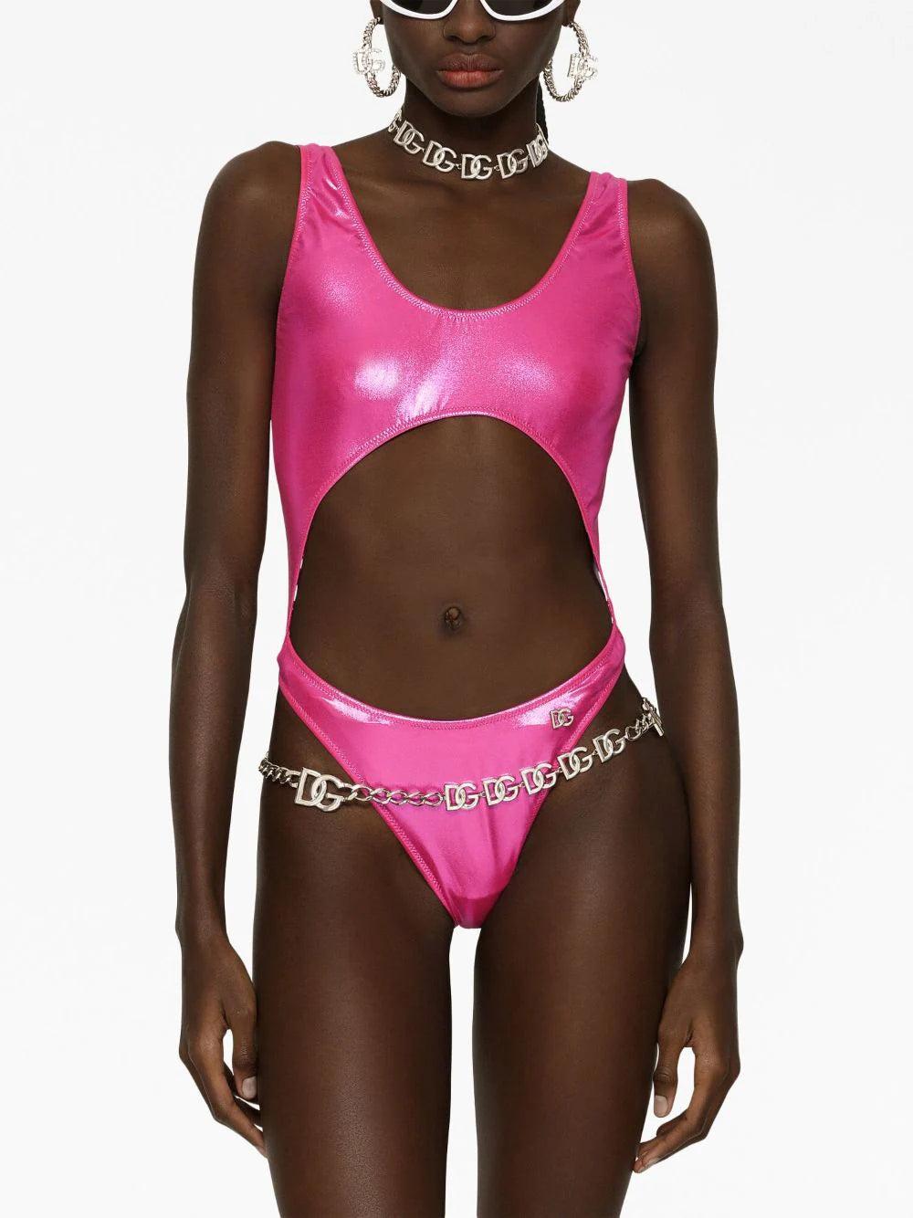 Dolce & Gabbana Laminated Cutout One-piece Swimsuit