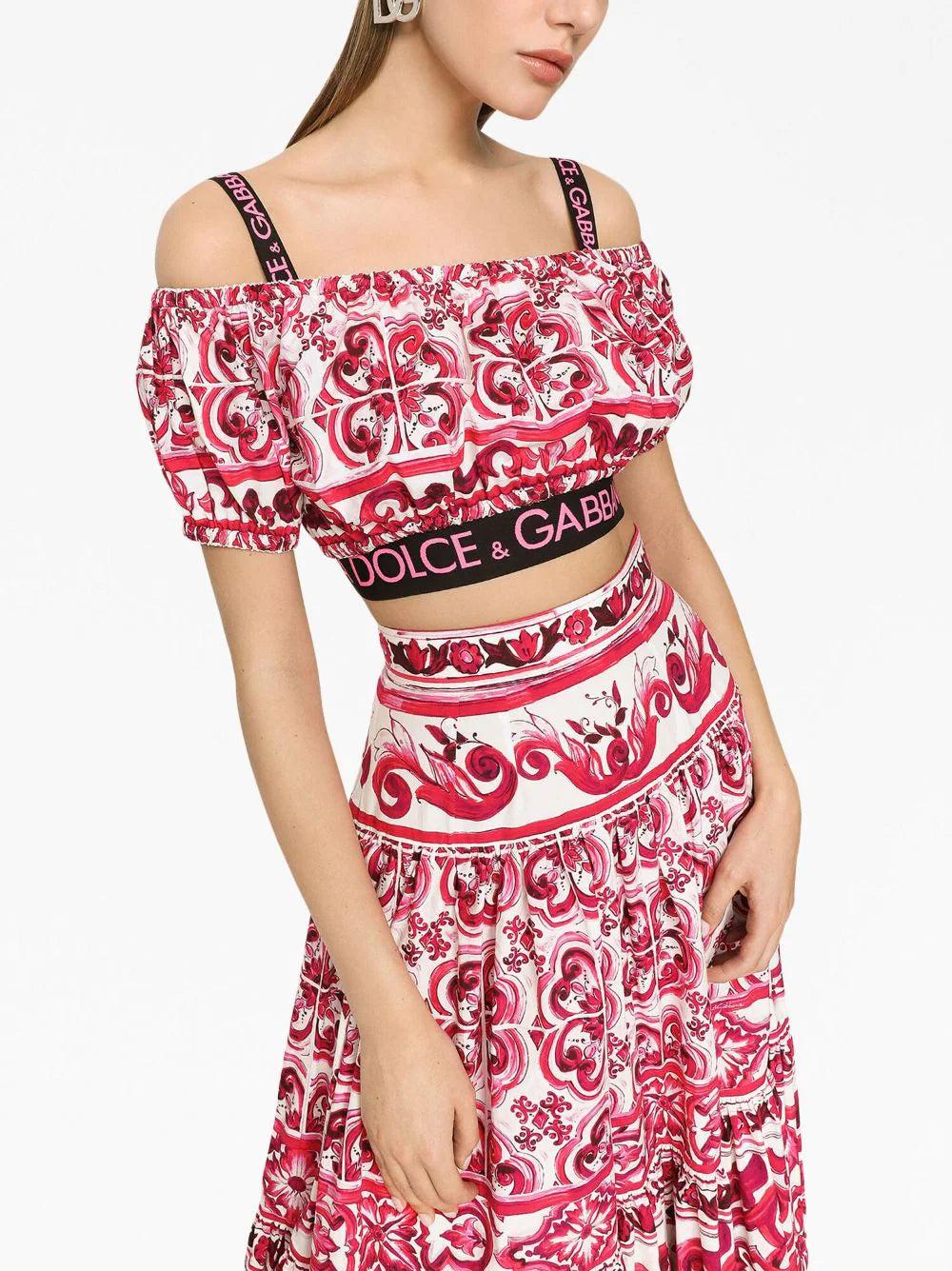 Dolce & Gabbana Majolica-print Poplin Crop Top