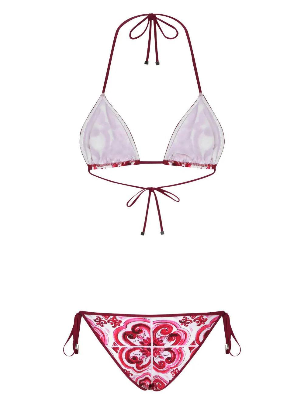 Dolce & Gabbana Majolica Print Triangle Bikini