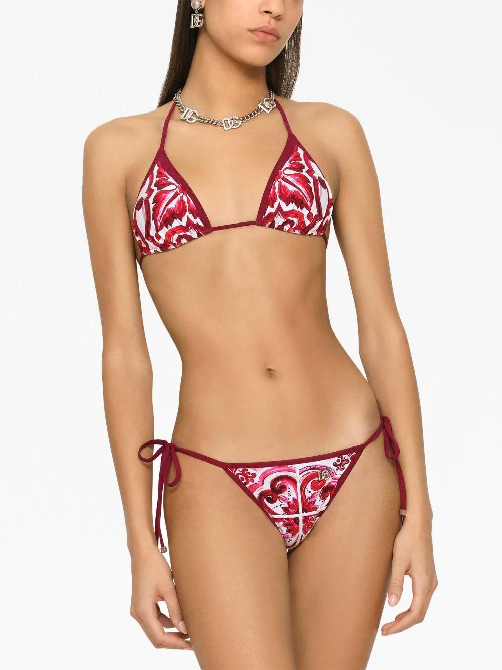 Dolce & Gabbana Majolica Print Triangle Bikini