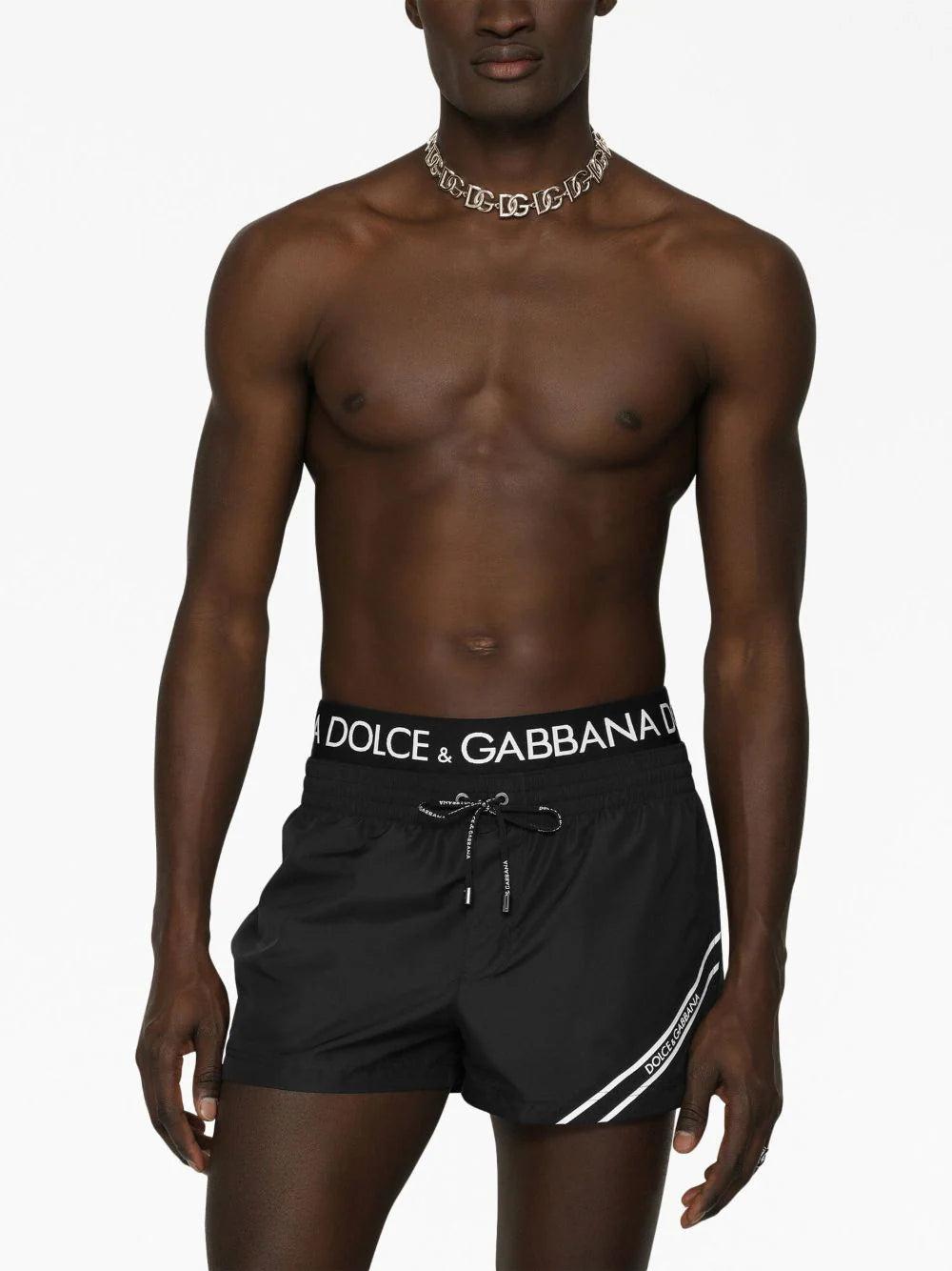 Dolce & Gabbana Short Swim Trunks With Branded Band