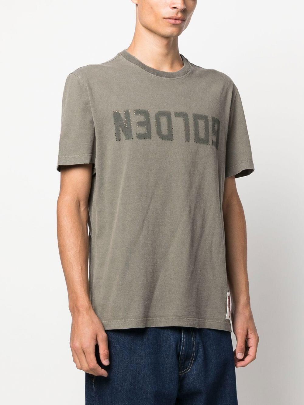 Golden Goose Dusty Olive Men's T-shirt With Distressed Treatment