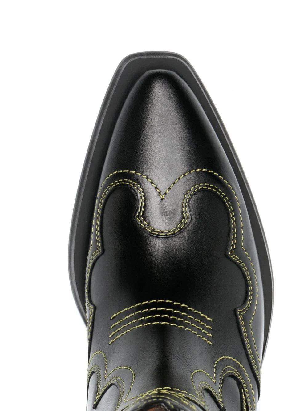GANNI Embroidered Western Boots With Black/yellow Low Shaft