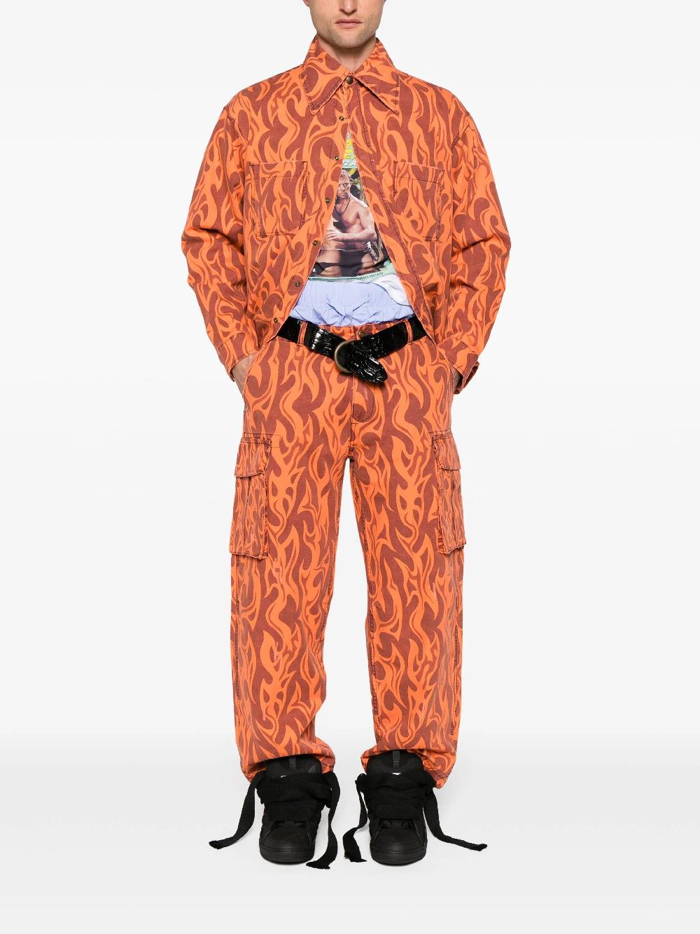 ERL Canvas Shirt Jacket With Flame Print