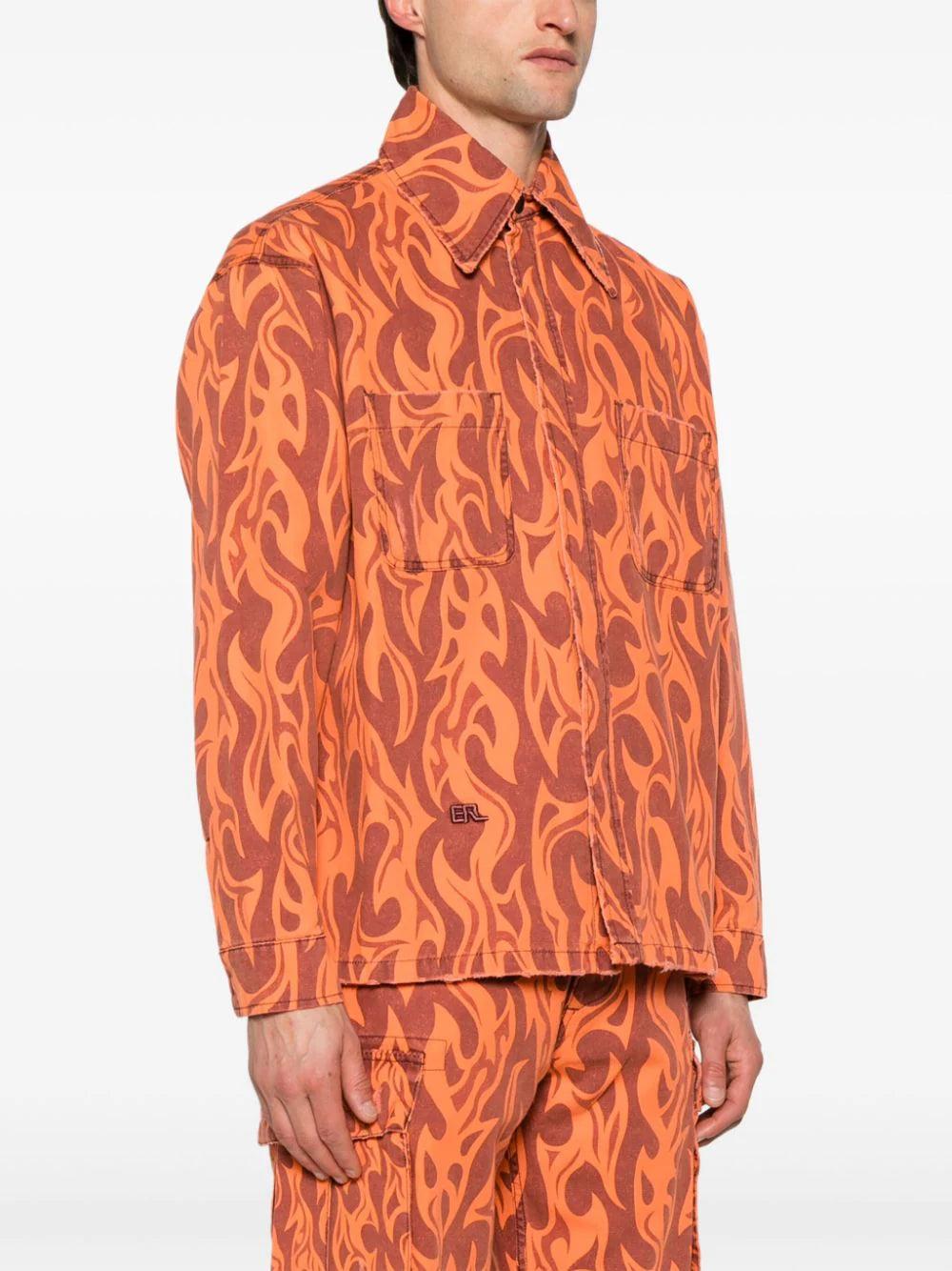 ERL Canvas Shirt Jacket With Flame Print