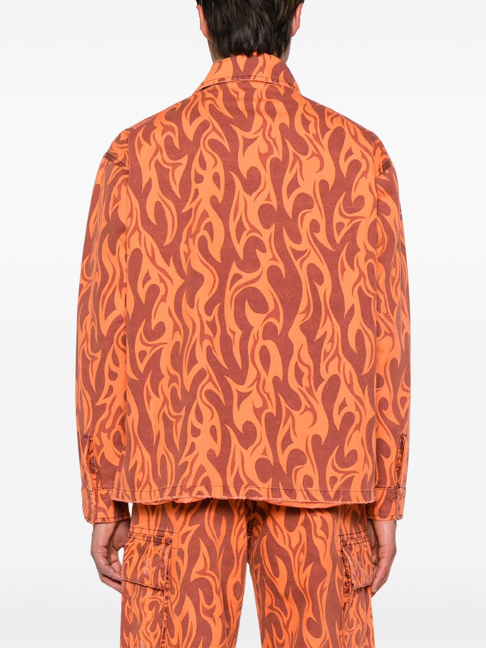 ERL Canvas Shirt Jacket With Flame Print