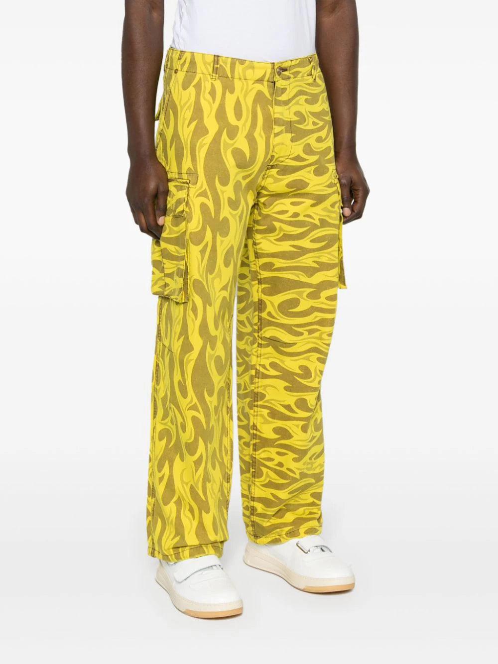 ERL Cargo Trousers Printed With Yellow Flames