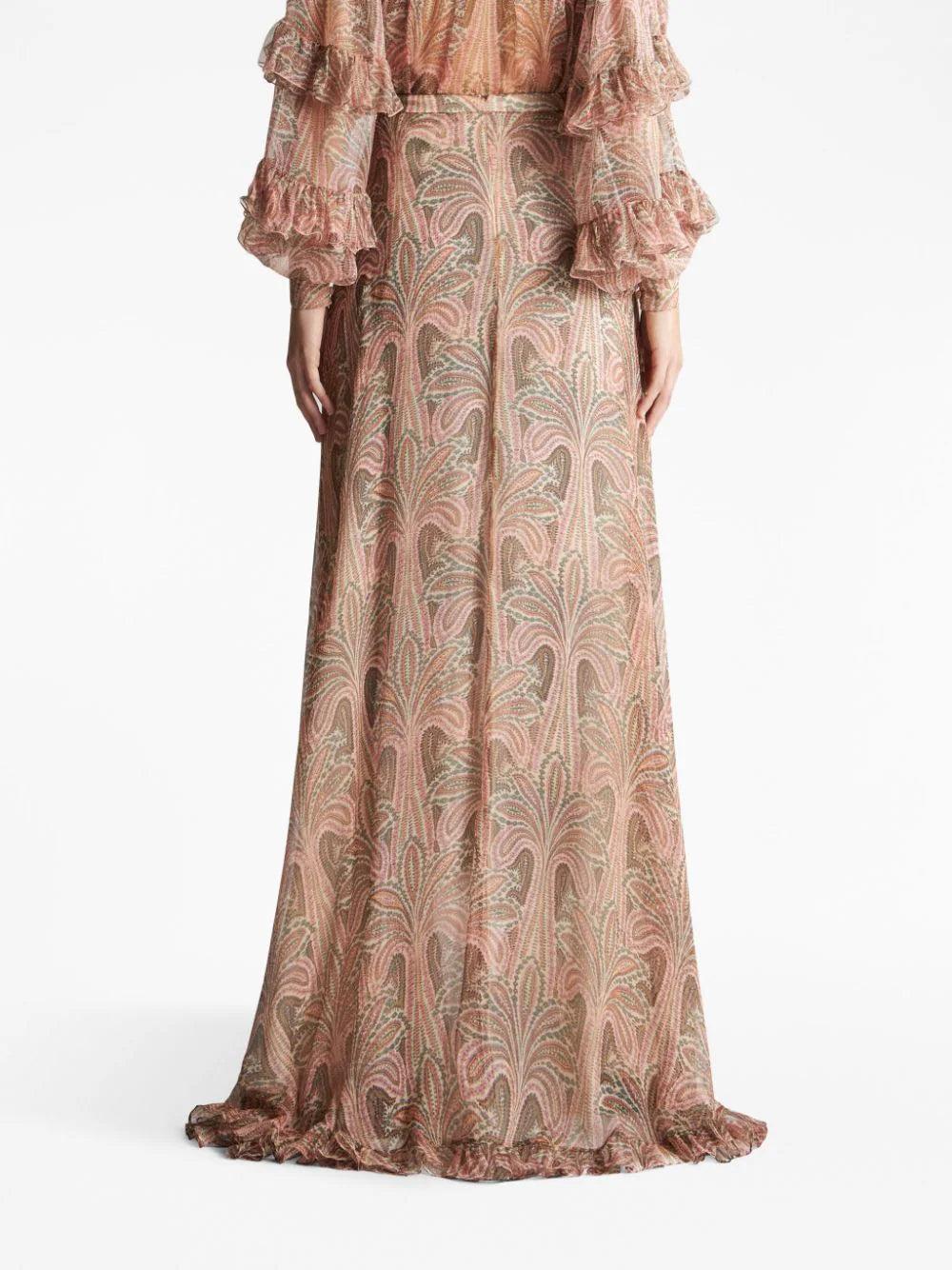 ETRO Palm Tree-print Silk Maxi Skirt