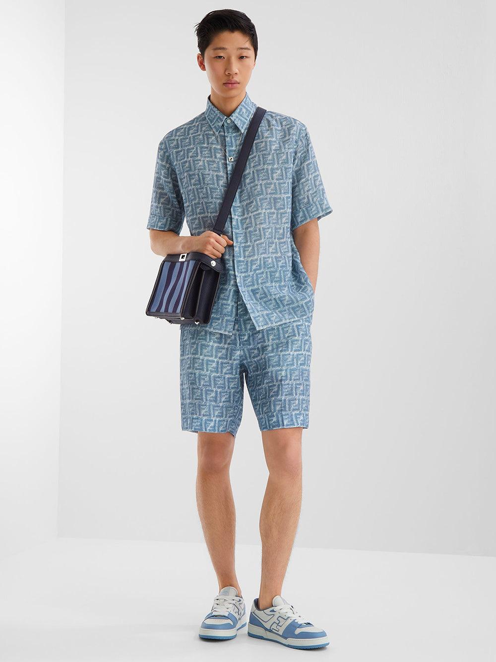 FENDI Blue Ff Linen Shorts