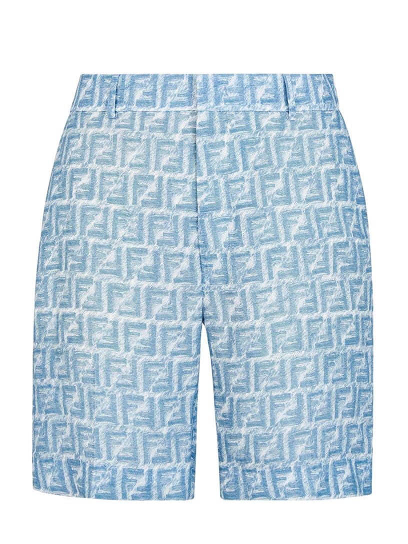 FENDI Blue ff linen shorts