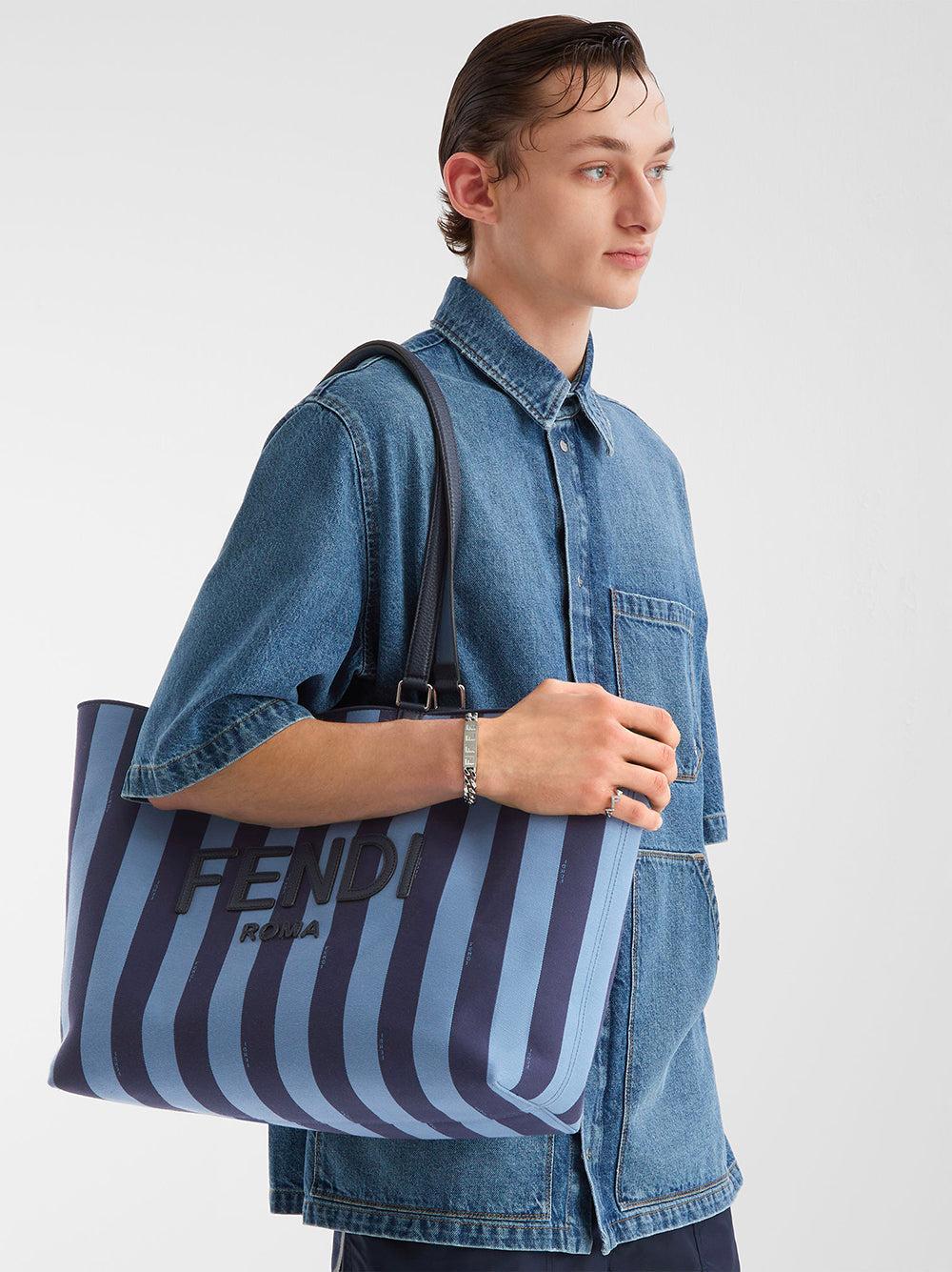 FENDI Blue Pequin Jacquard Bag