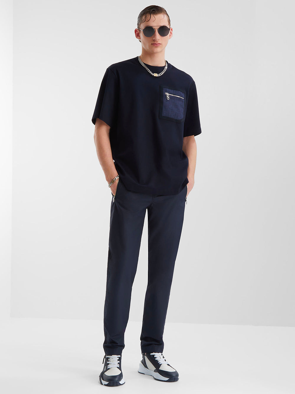 FENDI Blue Technical Cotton Trousers