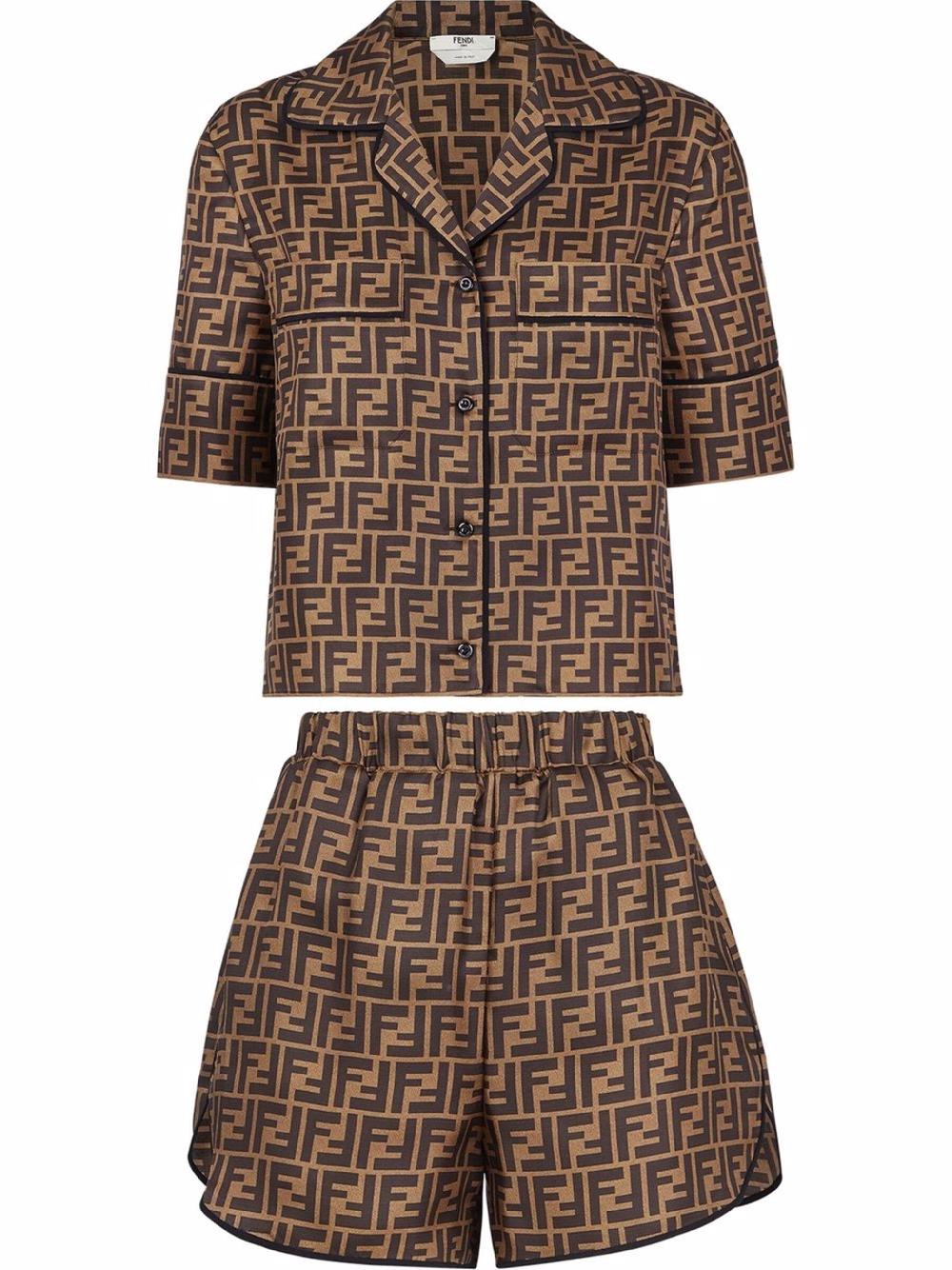 FENDI Brown Silk Pajama Set