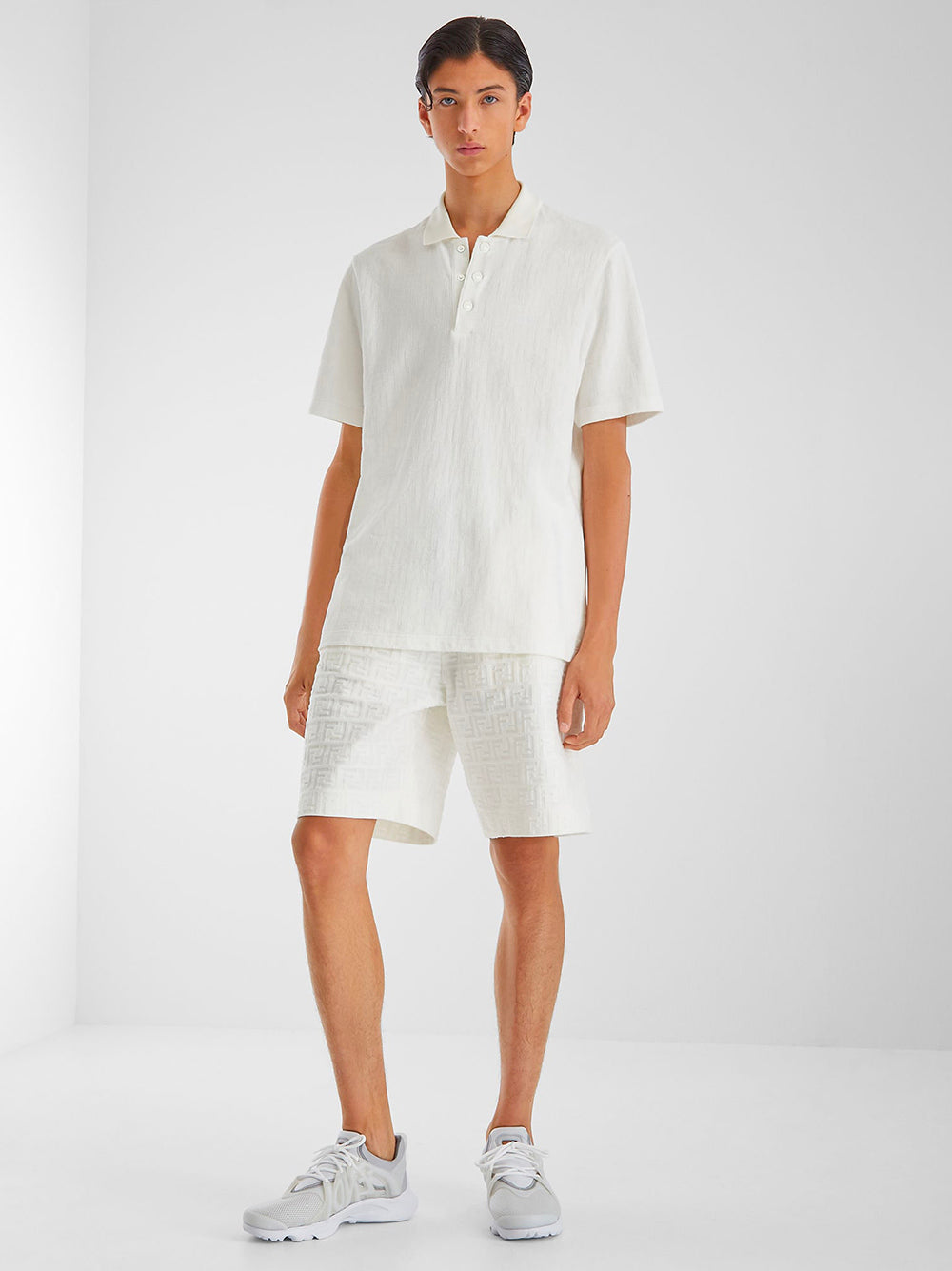 FENDI White Ff Piquet Polo Shirt
