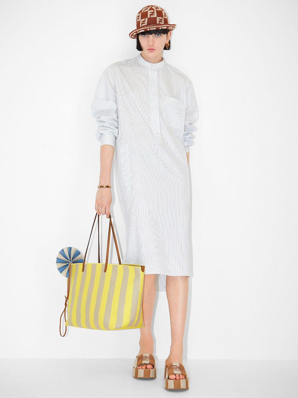 FENDI White Pinstriped Cotton Dress
