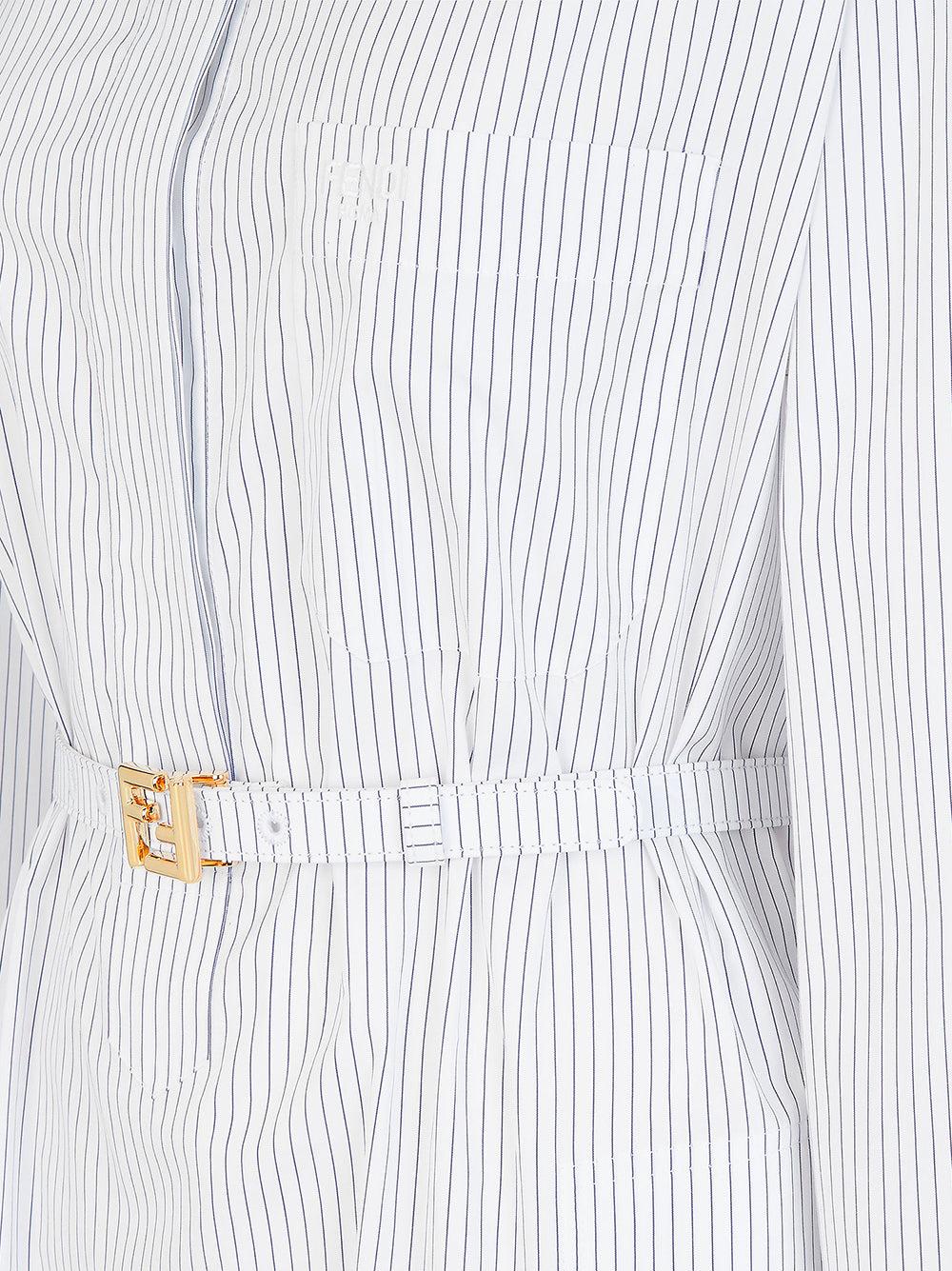 FENDI White Pinstriped Cotton Dress