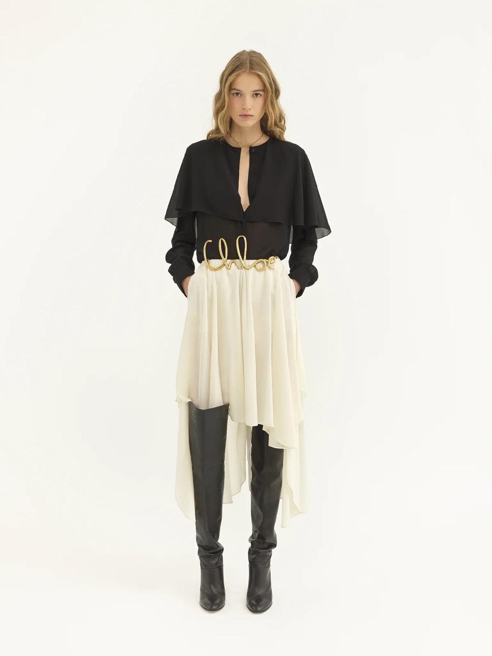 Chloé Fluid Shorts With Ruffles And Slits In Semi-transparent Silk Georgette