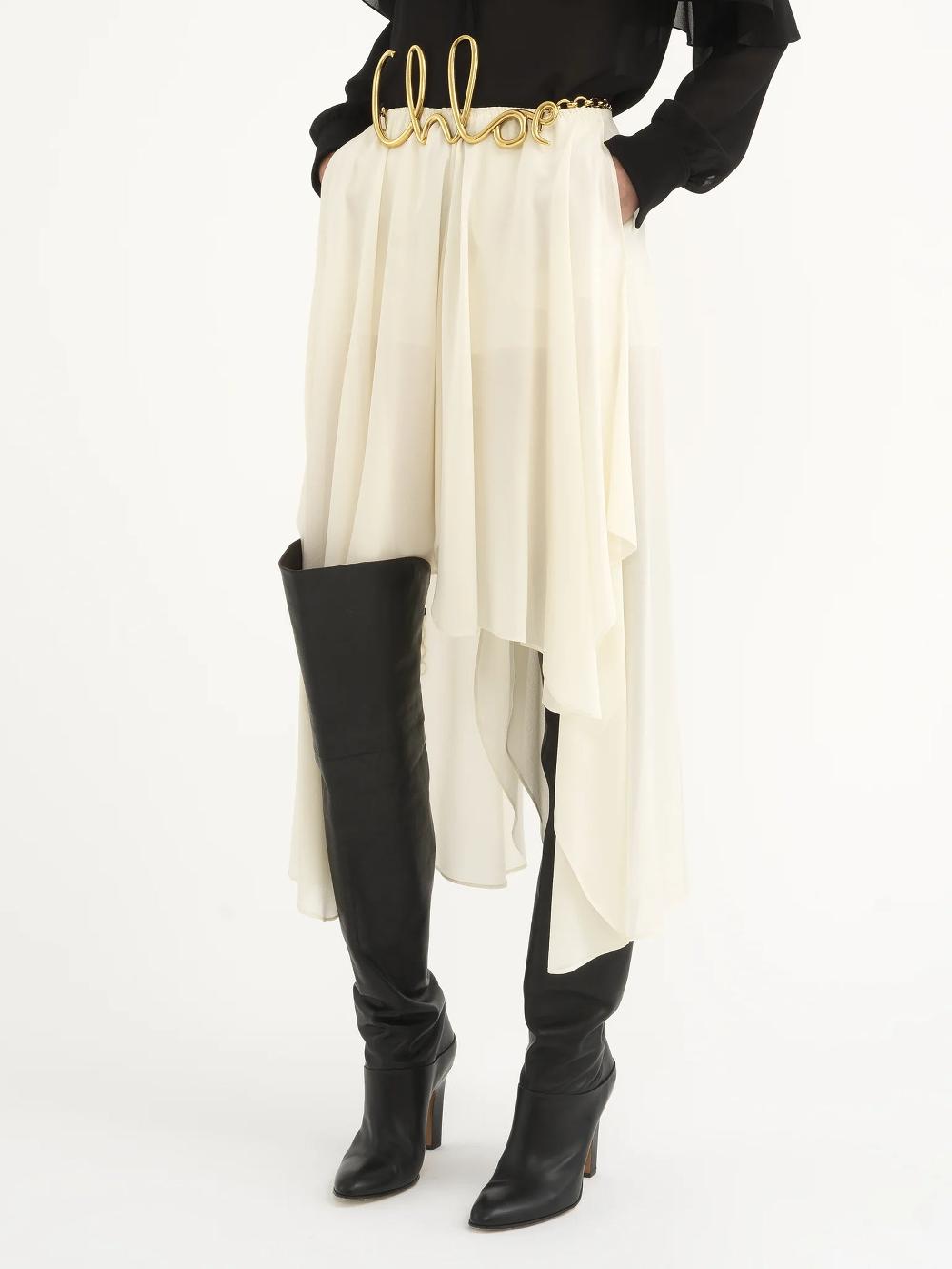 Chloé Fluid Shorts With Ruffles And Slits In Semi-transparent Silk Georgette