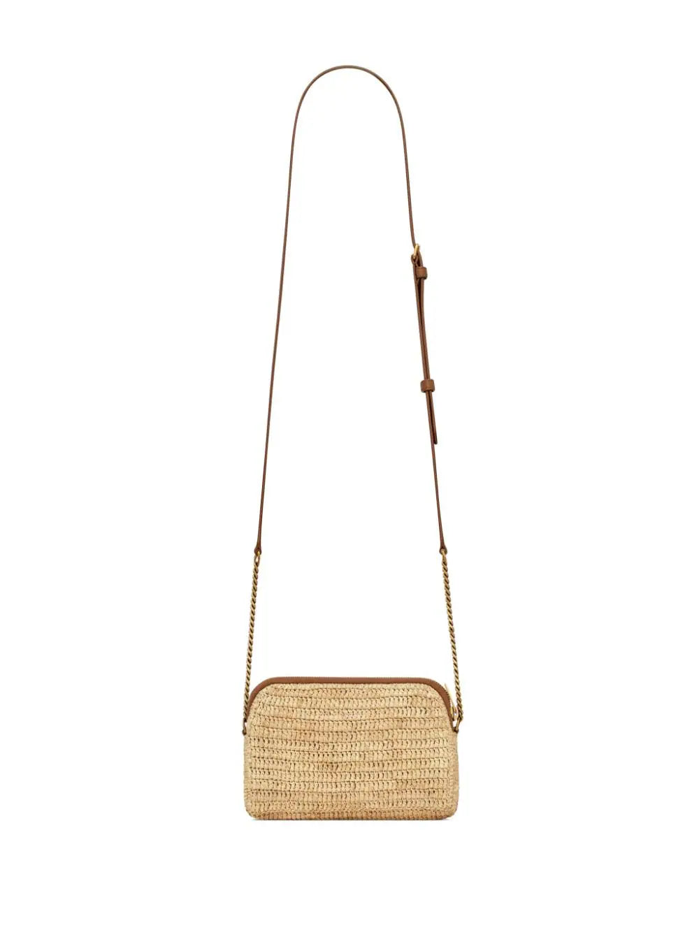 Saint Laurent Gaby Zip Clutch Bag In Raffia And Vegetable Tanned Leather