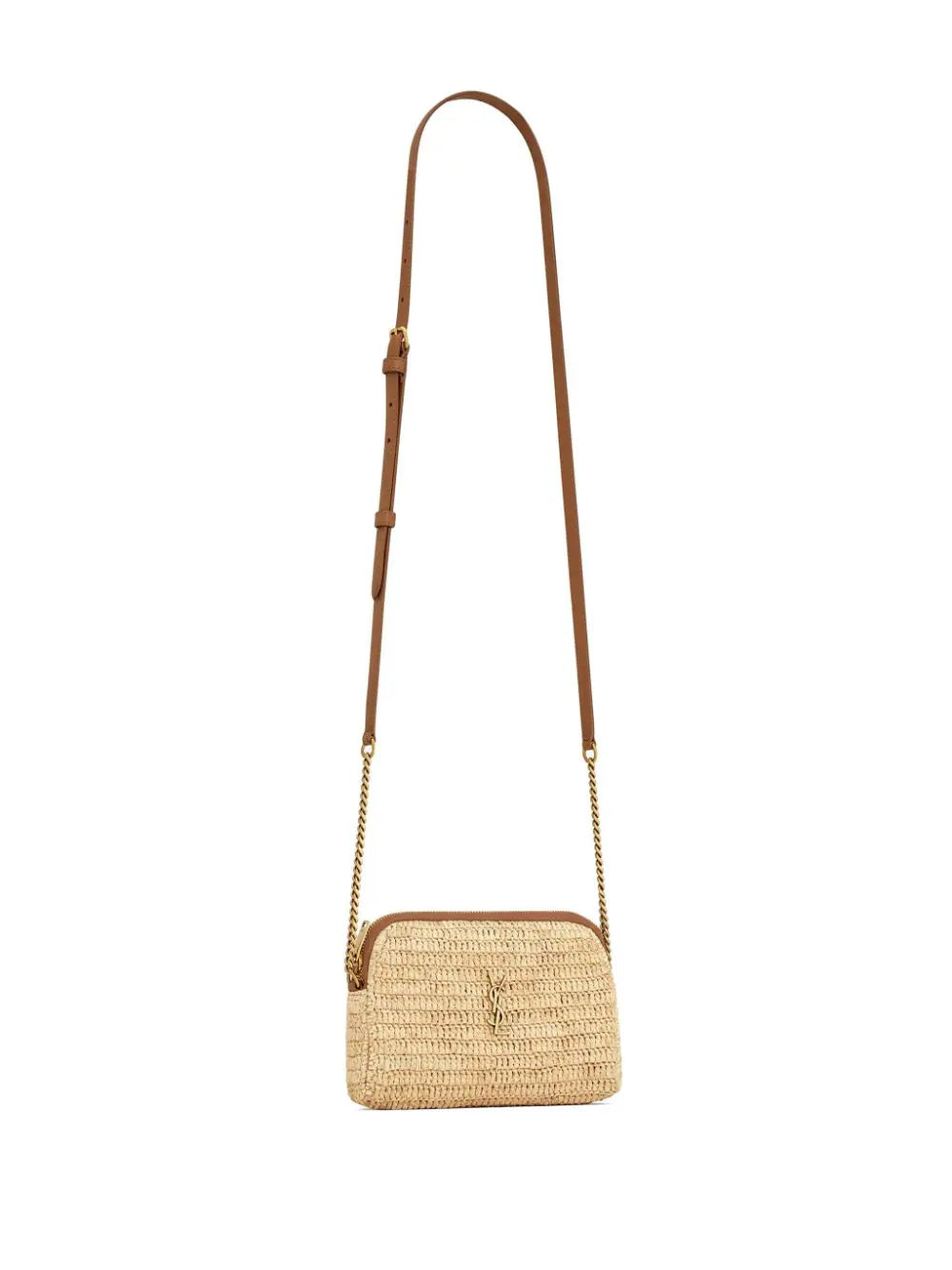 Saint Laurent Gaby Zip Clutch Bag In Raffia And Vegetable Tanned Leather