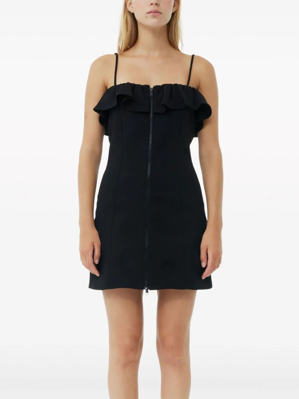 GANNI Black Bonded Crepe Strap Mini Dress