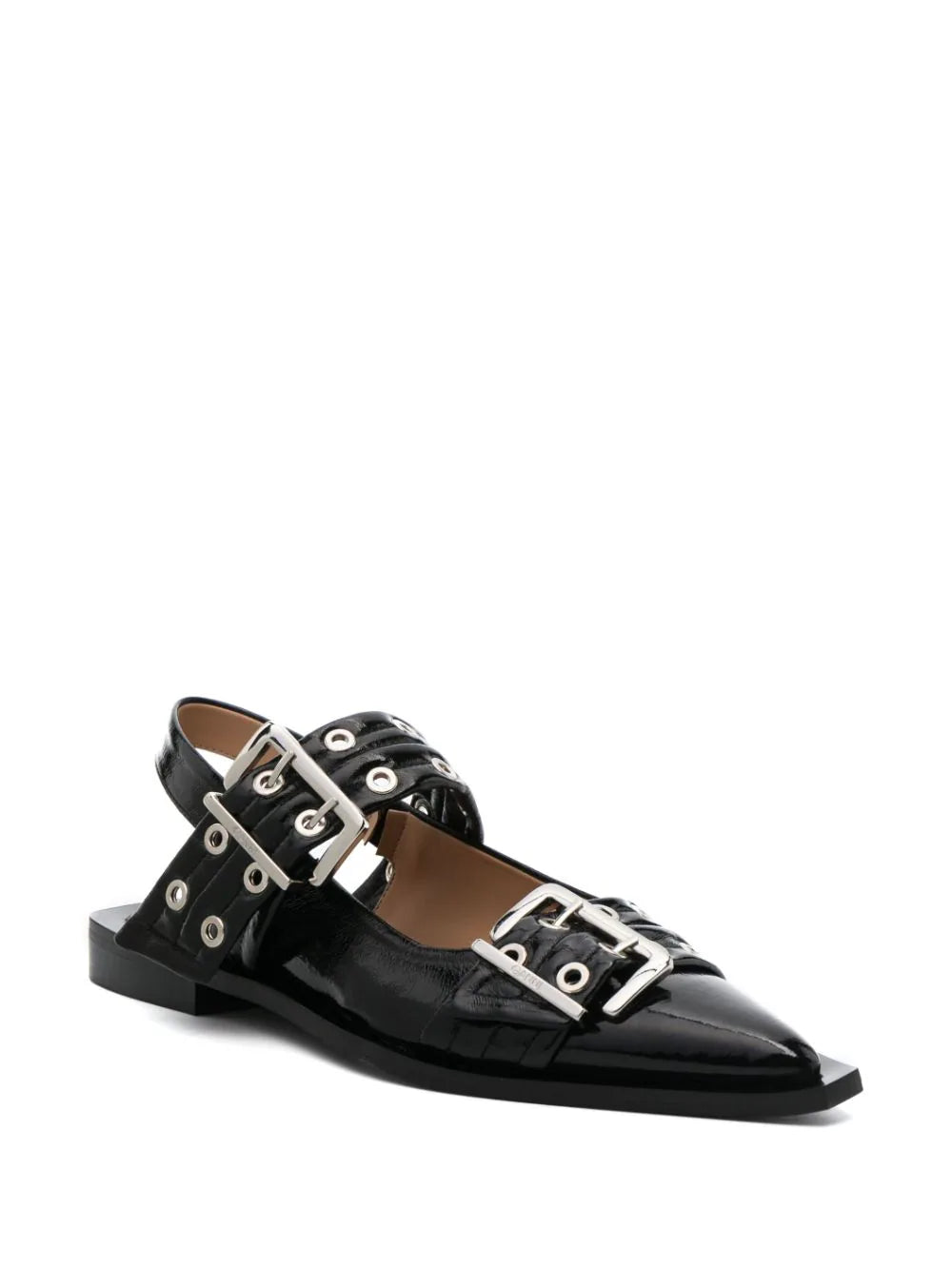 GANNI Black Wide Welt Buckle Ballerinas