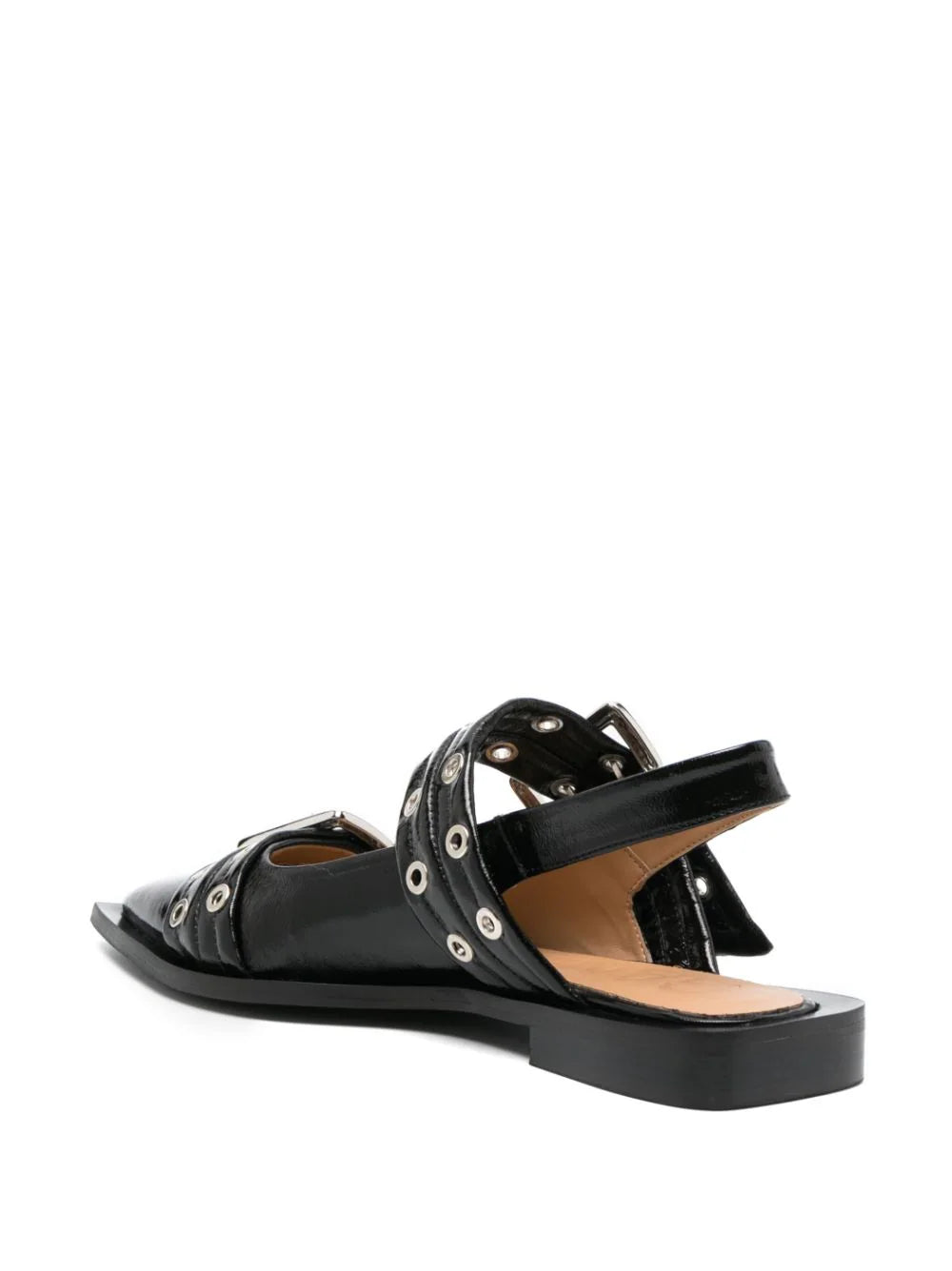 GANNI Black Wide Welt Buckle Ballerinas