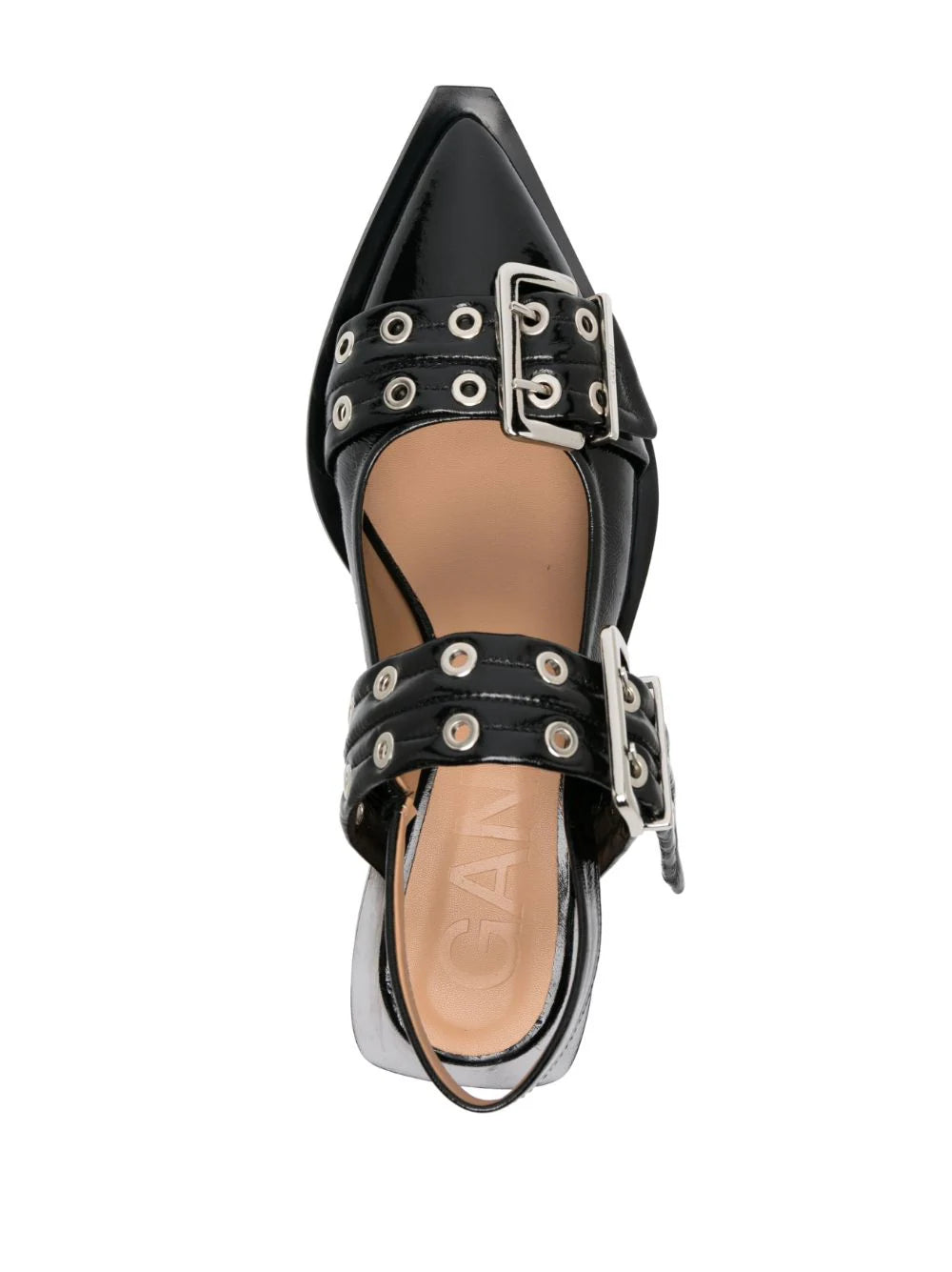 GANNI Black Wide Welt Buckle Ballerinas