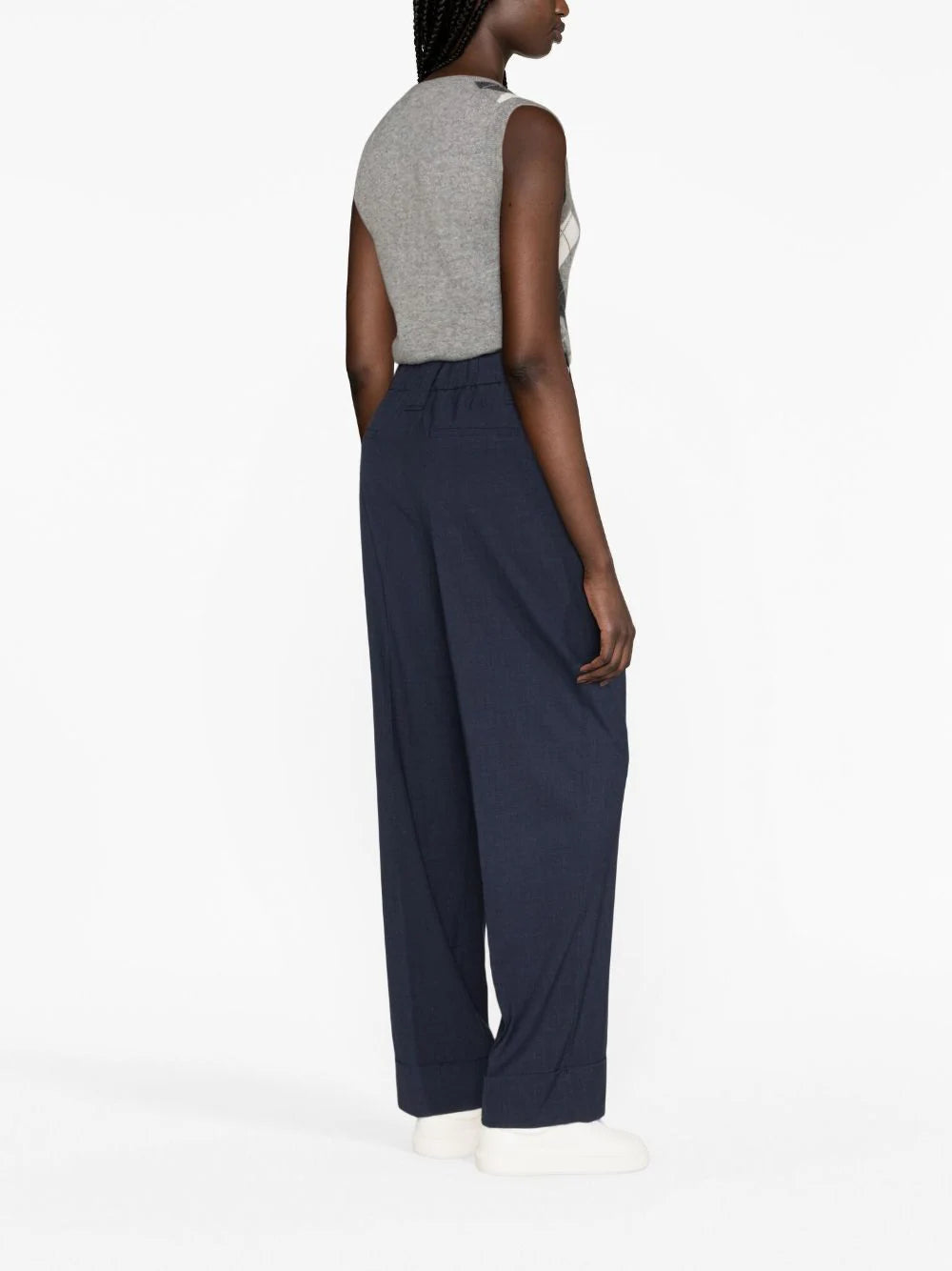GANNI Blue Drapey Melange Pleat Trousers