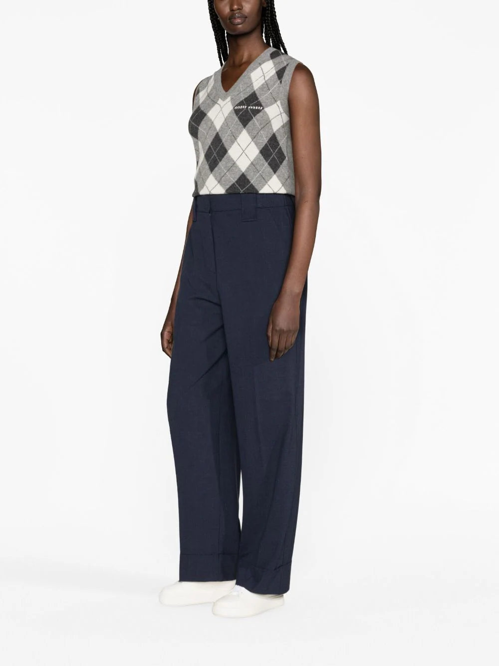 GANNI Blue Drapey Melange Pleat Trousers