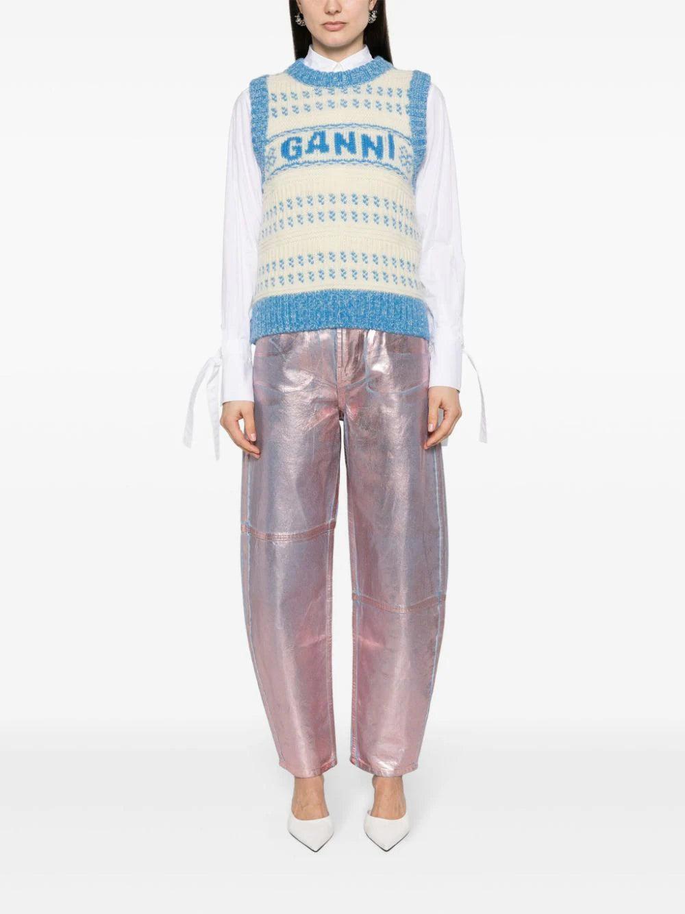 GANNI Blue Graphic O-neck Vest