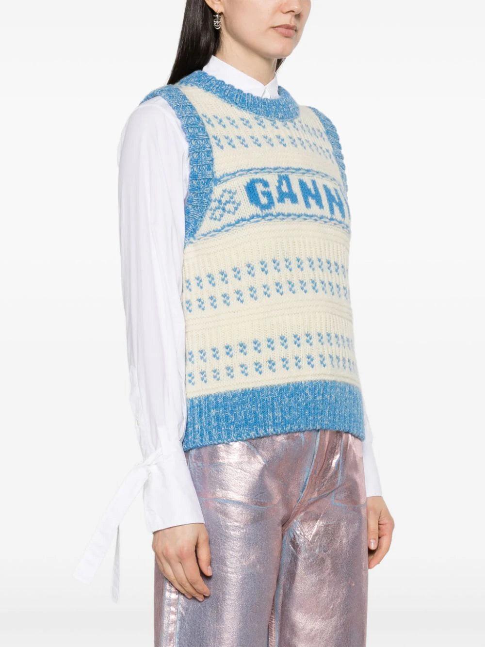 GANNI Blue Graphic O-neck Vest