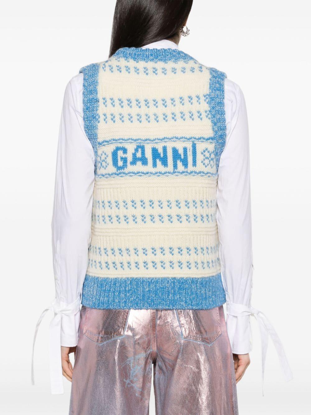 GANNI Blue Graphic O-neck Vest
