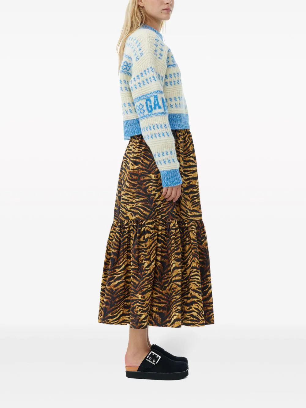 GANNI Blue Lambswool Cropped O-neck Pullover