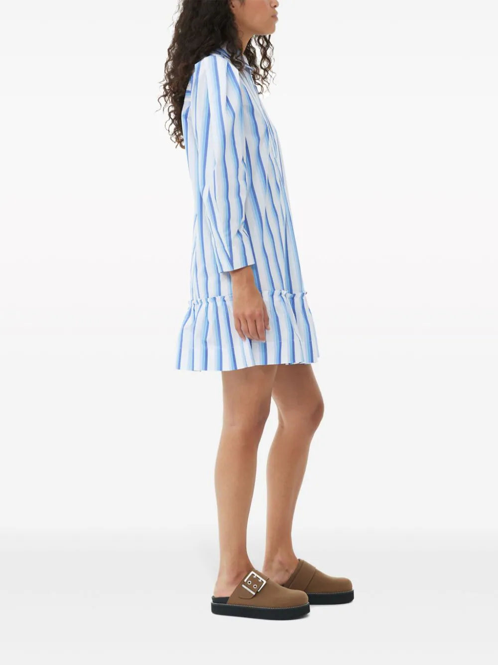 GANNI Blue Striped Cotton Mini Shirt Dress