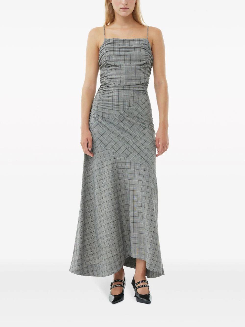 GANNI Checkered Ruched Long Slip Dress
