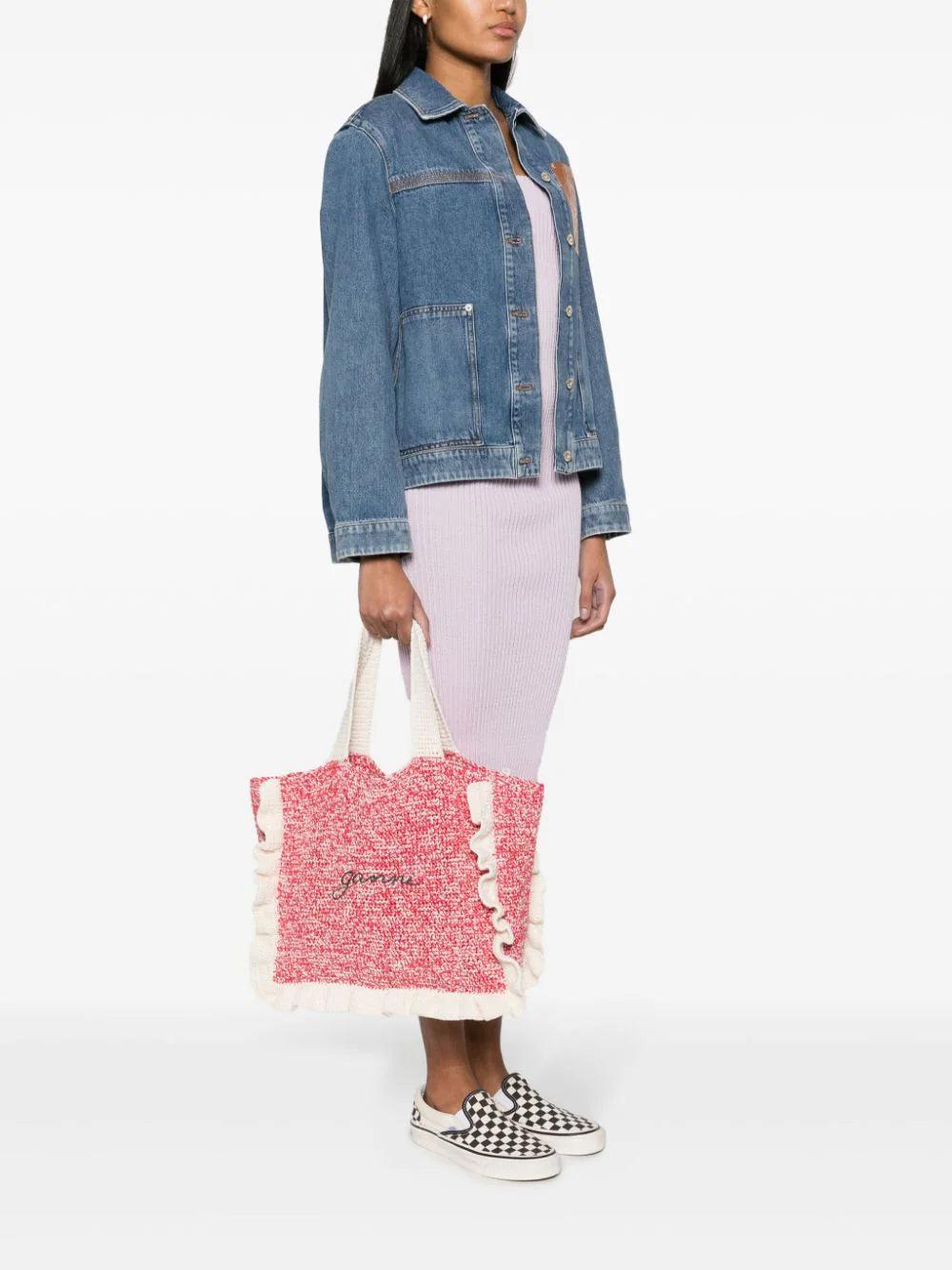 GANNI Crochet Ruffled Tote Bag
