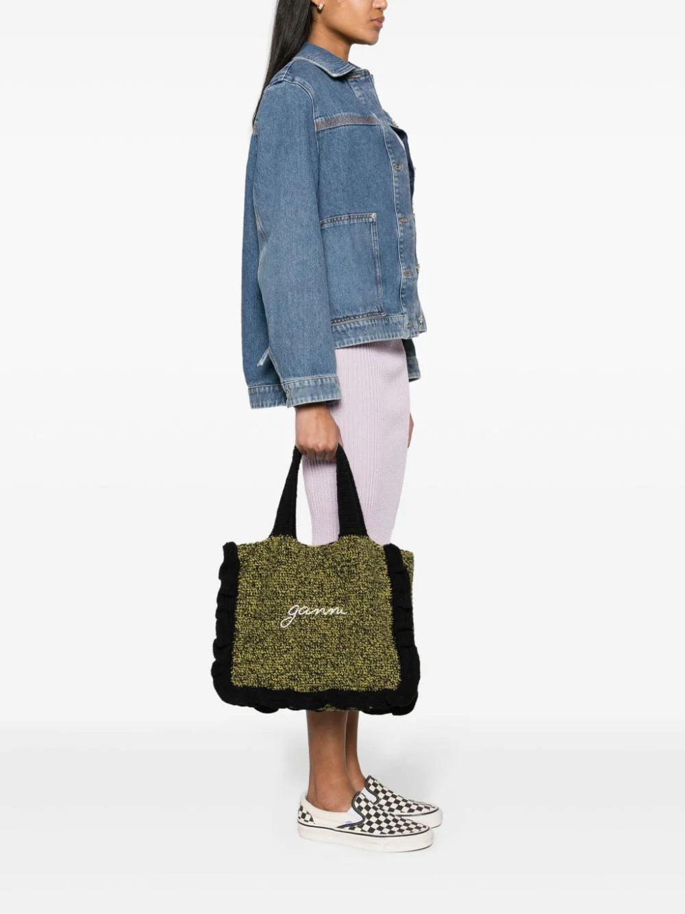 GANNI Crochet Ruffled Tote Bag