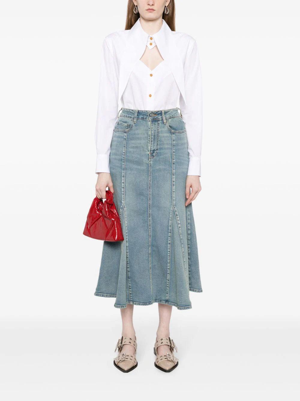 GANNI Denim Peplum Midi Skirt