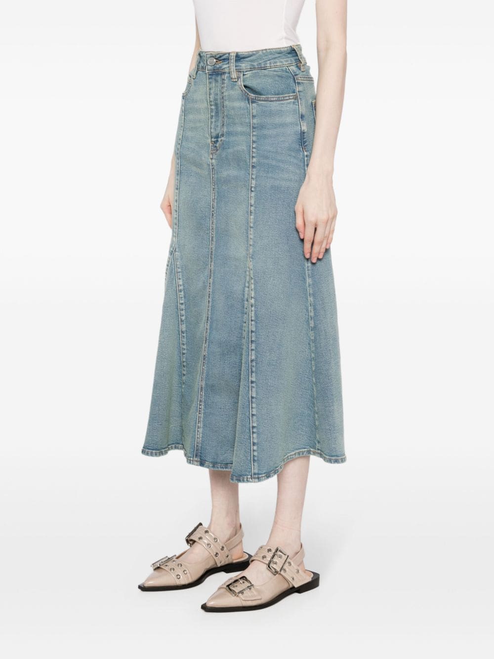 GANNI Denim Peplum Midi Skirt