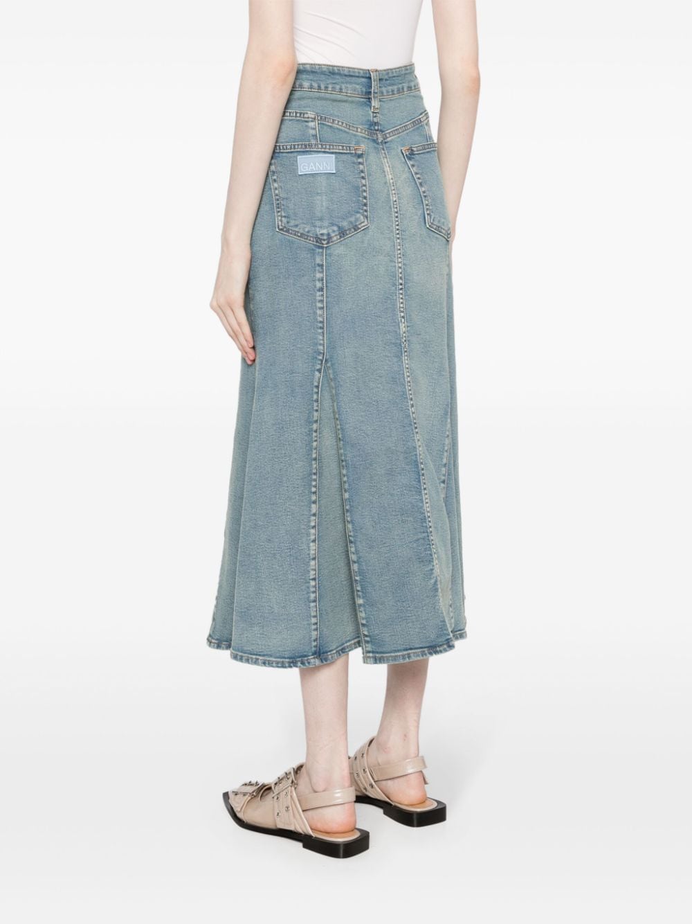 GANNI Denim Peplum Midi Skirt