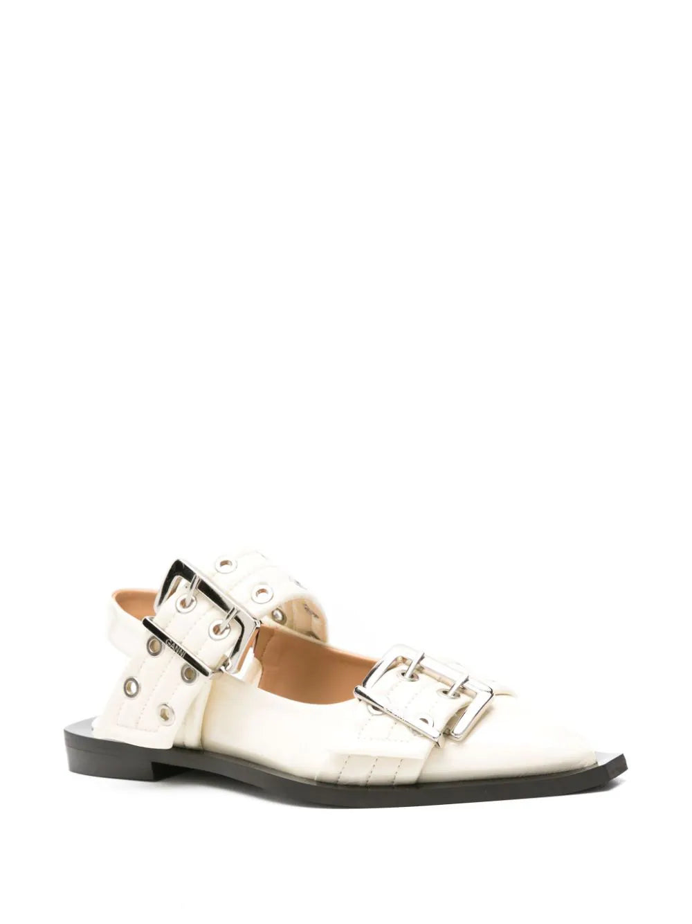 GANNI Egret Wide Welt Buckle Ballerinas