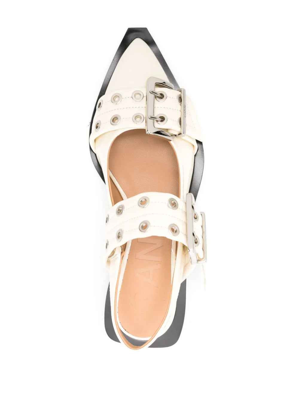 GANNI Egret Wide Welt Buckle Ballerinas