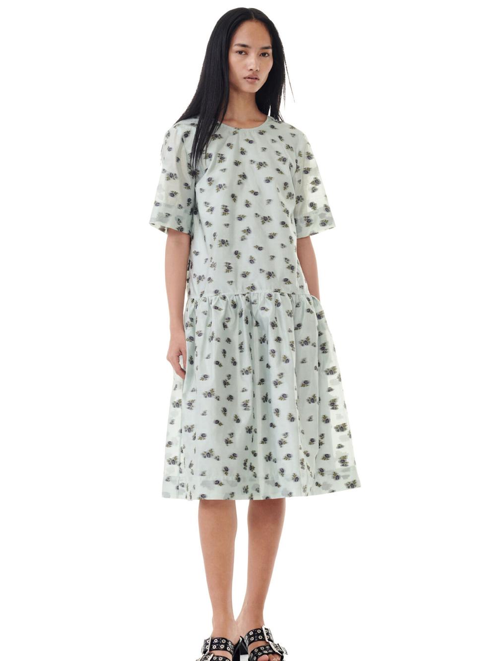 GANNI Floral Printed Jacquard Midi Dress